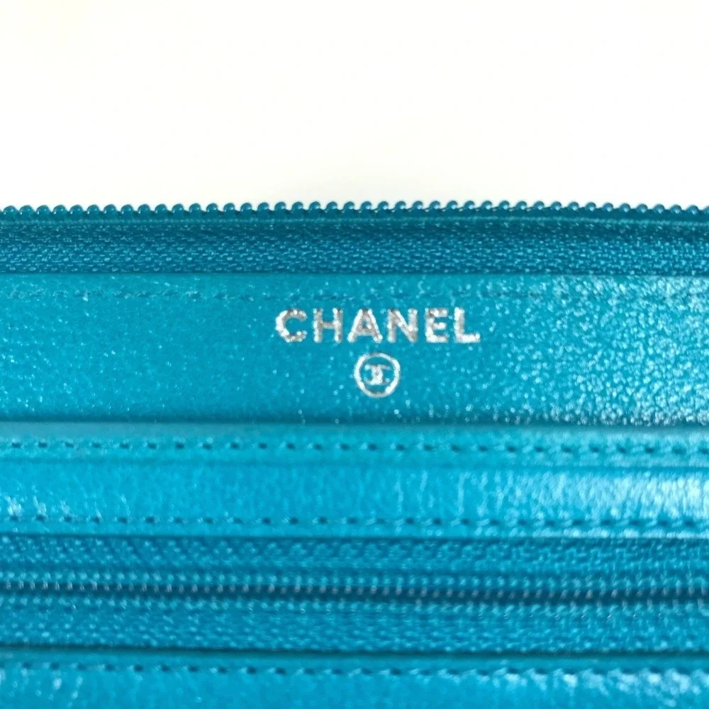 CHANEL Authentic Blue Leather Logo Wallet